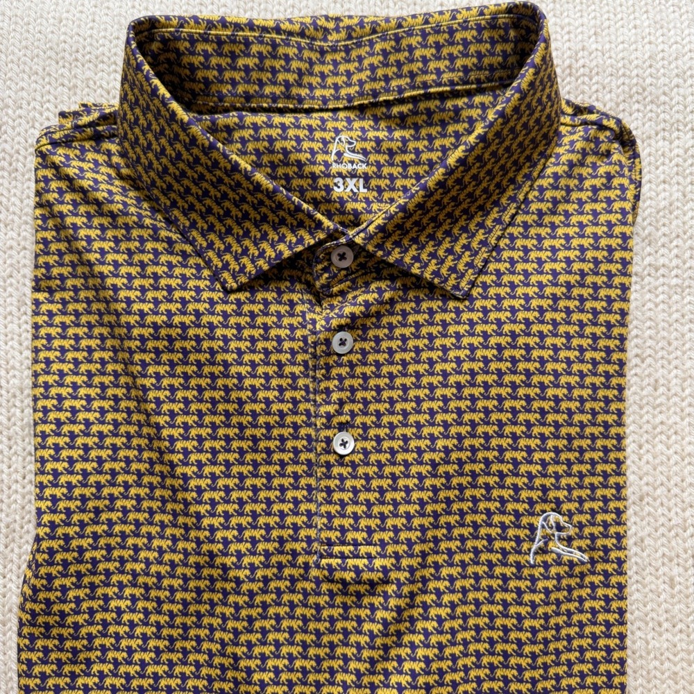 Rhoback LSU Game Day Tiger Polo Purple Gold Performance Golf Football Mens 3XL
